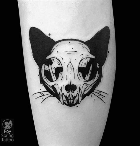 cat skull tattoo